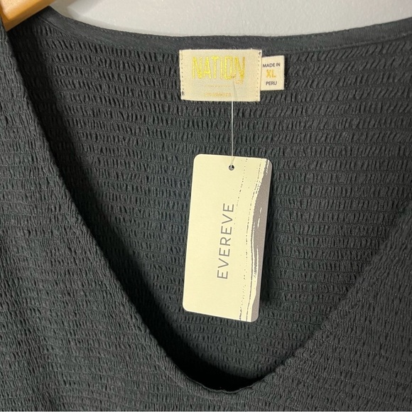 Evereve Nation Bunny Smocked Tee Shirt Black Size XL Long Sleeve Scoop Neckline - Picture 6 of 10